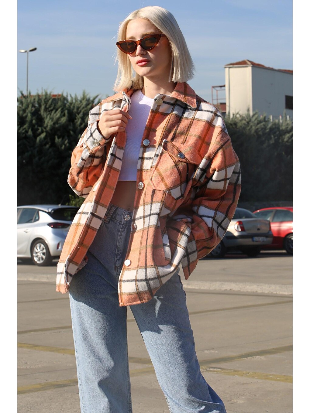 Turuncu Over Size Oduncu Gömlek Mg042-1