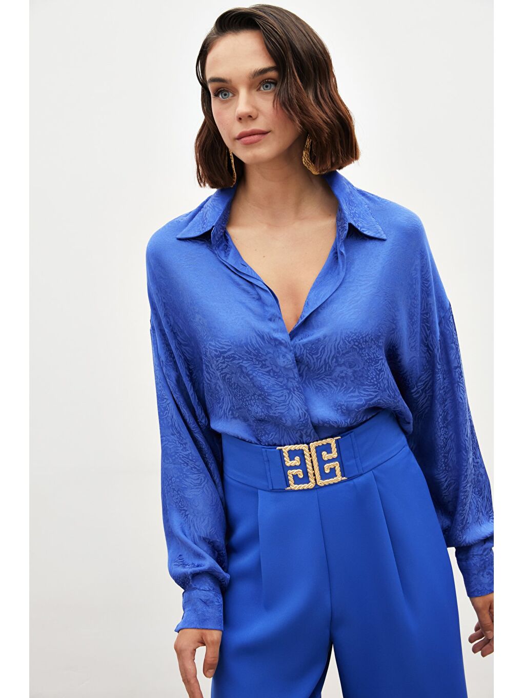 Desenli Salaş Gömlek - Sax Mavi-3