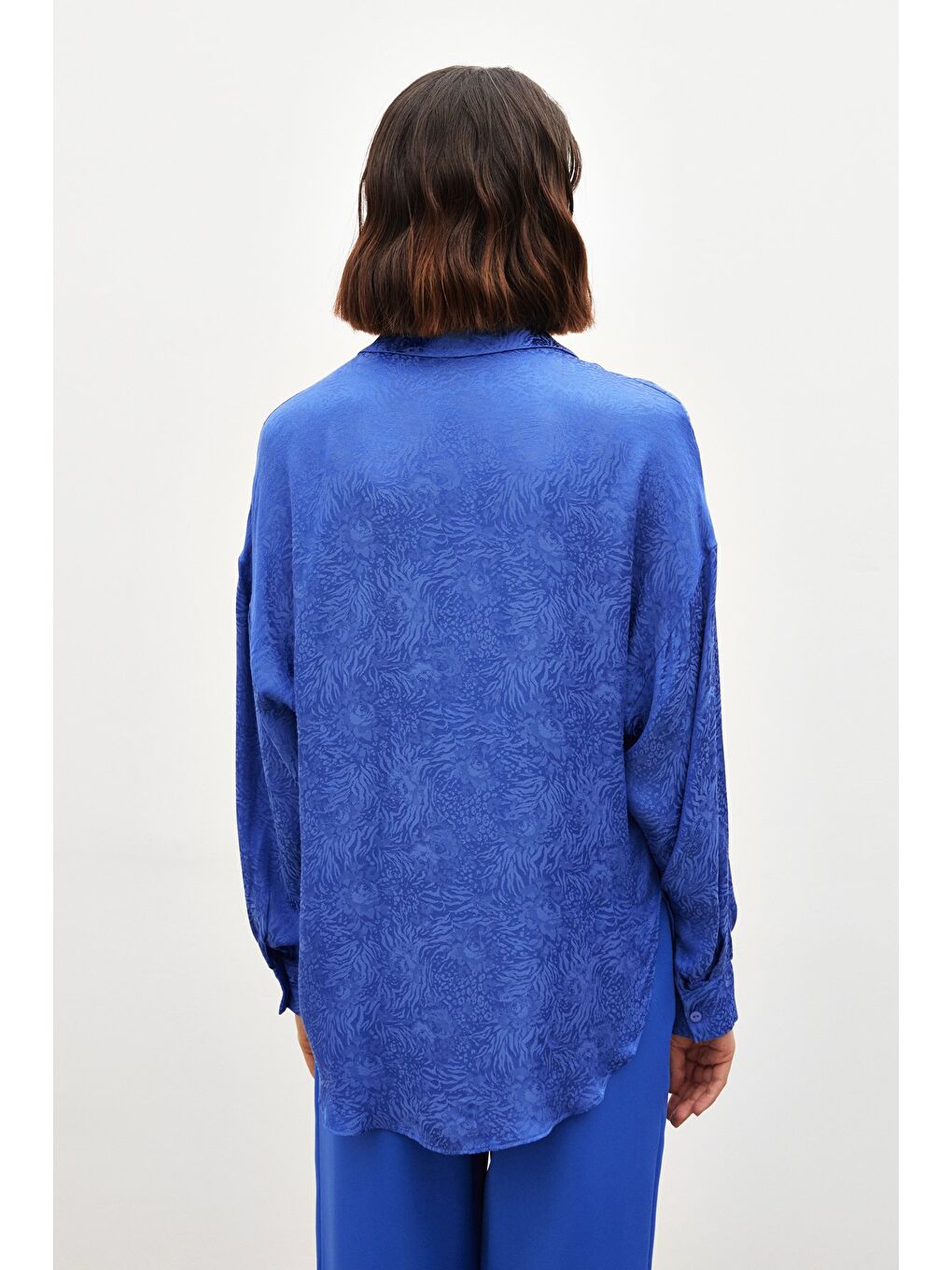 Desenli Salaş Gömlek - Sax Mavi-4