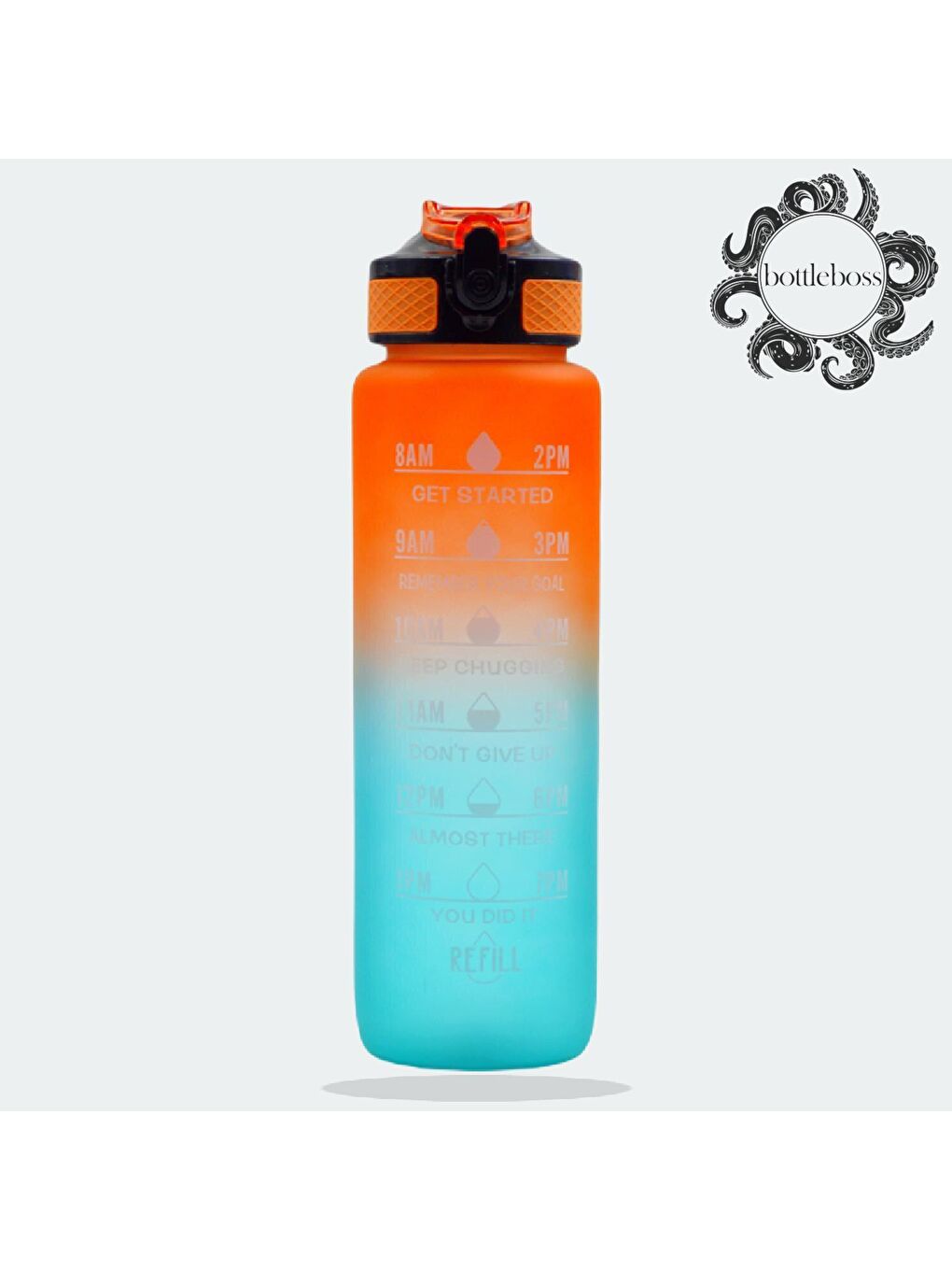 BottleBoss Renk Geçişli Sızdırmaz Kapak Motivasyon Matarası 1 Litre Sticker HEDİYELİ Turuncu (BB-89959)