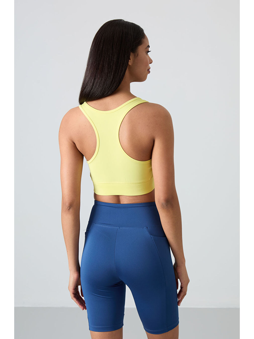 Sarı Limon Sırt Detaylı Dar Kalıp U Yaka Kadın Spor Büstiyer - 97120-4