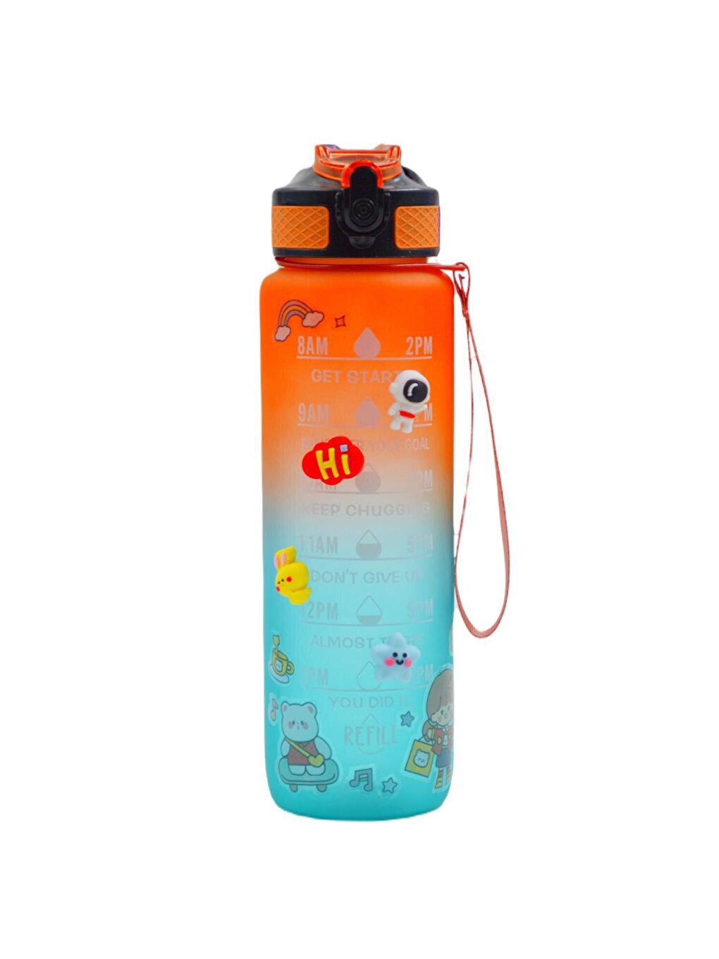 BottleBoss Renk Geçişli Sızdırmaz Kapak Motivasyon Matarası 1 Litre Sticker HEDİYELİ Turuncu (BB-89959) - 4