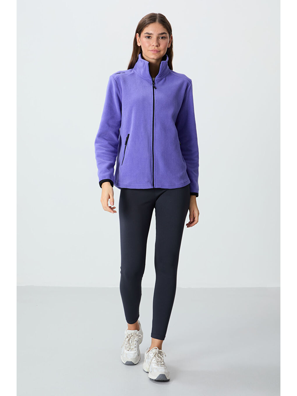 Mor Eflatun Dik Yaka Fermuarlı Rahat Form Kadın Polar Sweatshirt - 97173-1