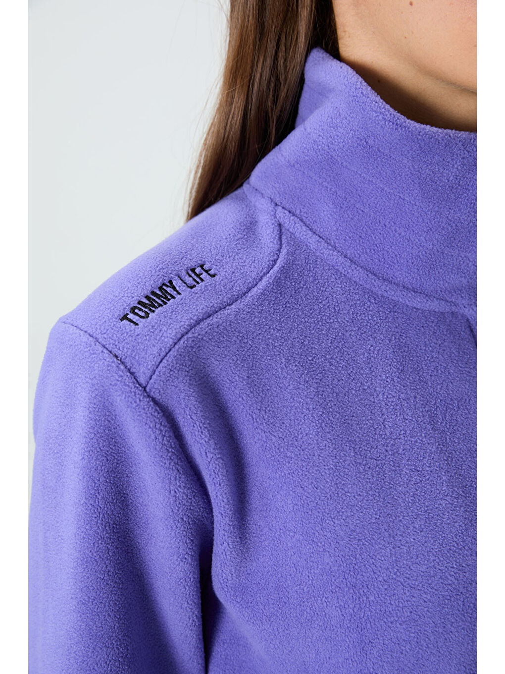 Mor Eflatun Dik Yaka Fermuarlı Rahat Form Kadın Polar Sweatshirt - 97173-2