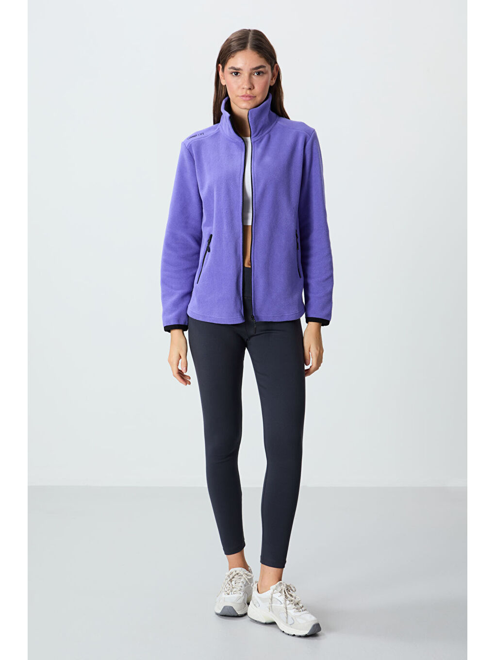 Mor Eflatun Dik Yaka Fermuarlı Rahat Form Kadın Polar Sweatshirt - 97173-3
