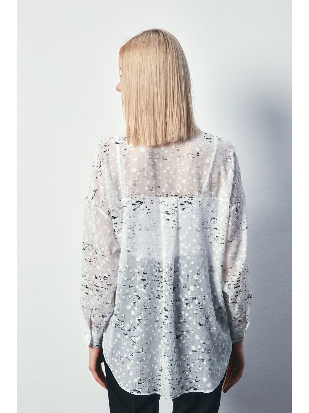 Varaklı Geniş Gömlek - Ekru-Gümüş-3