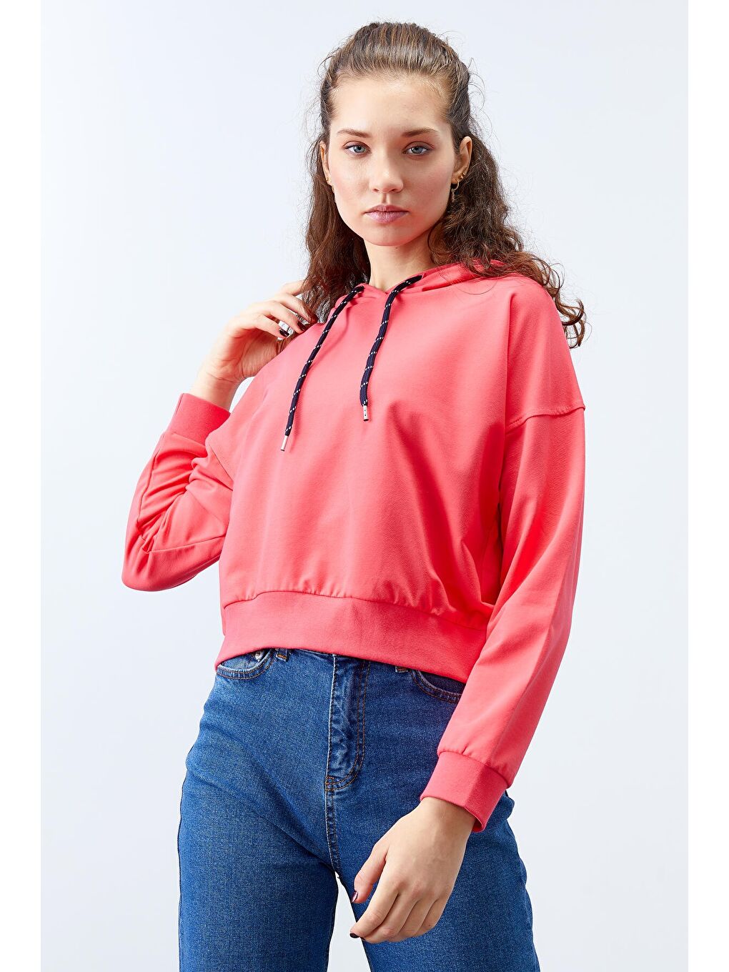 Fuşya Uzun Kol Rahat Form Kapüşonlu Kadın Sweatshirt - 97115