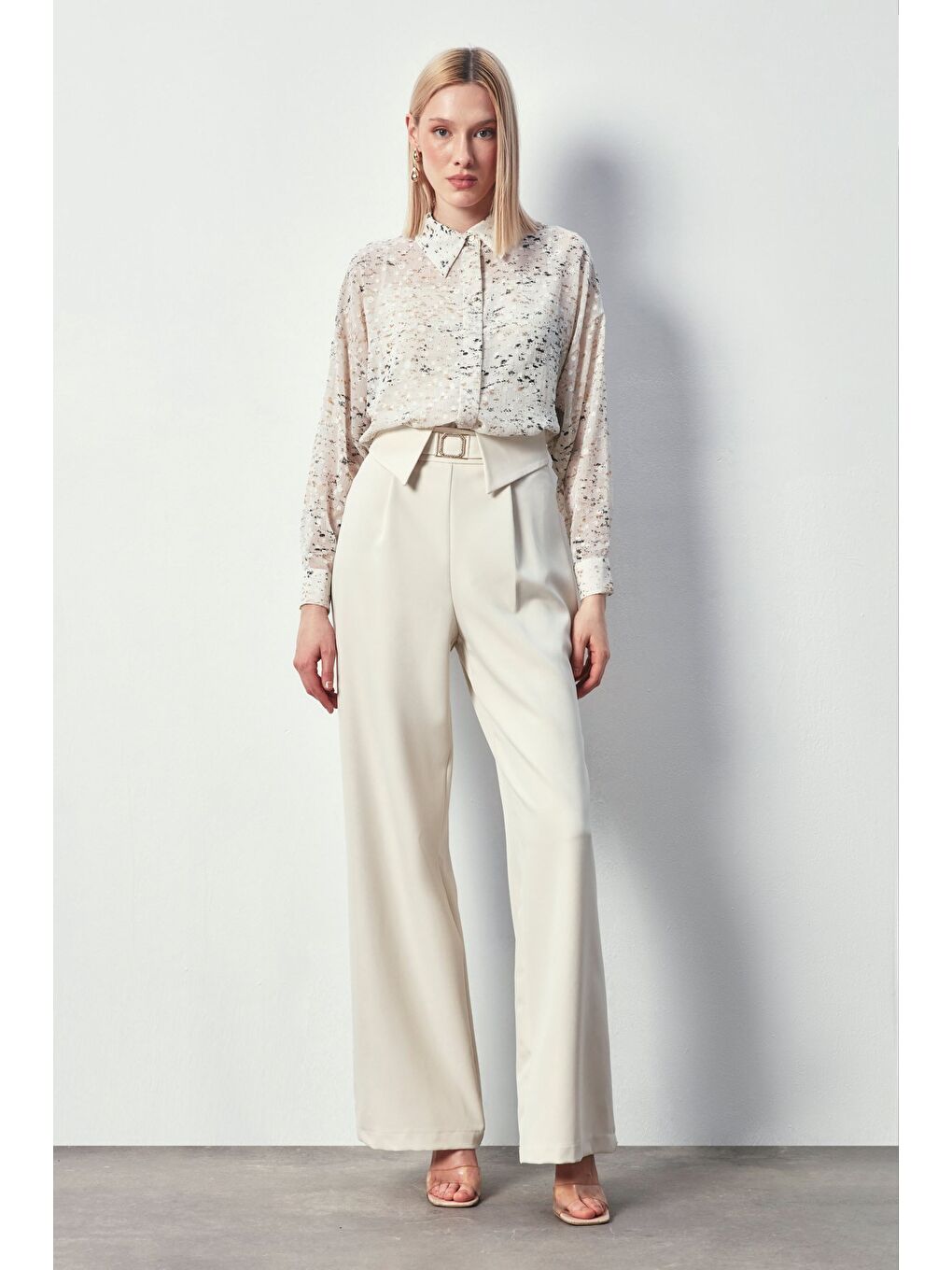 Bej Varaklı Geniş Gömlek - Taş-Gold-5