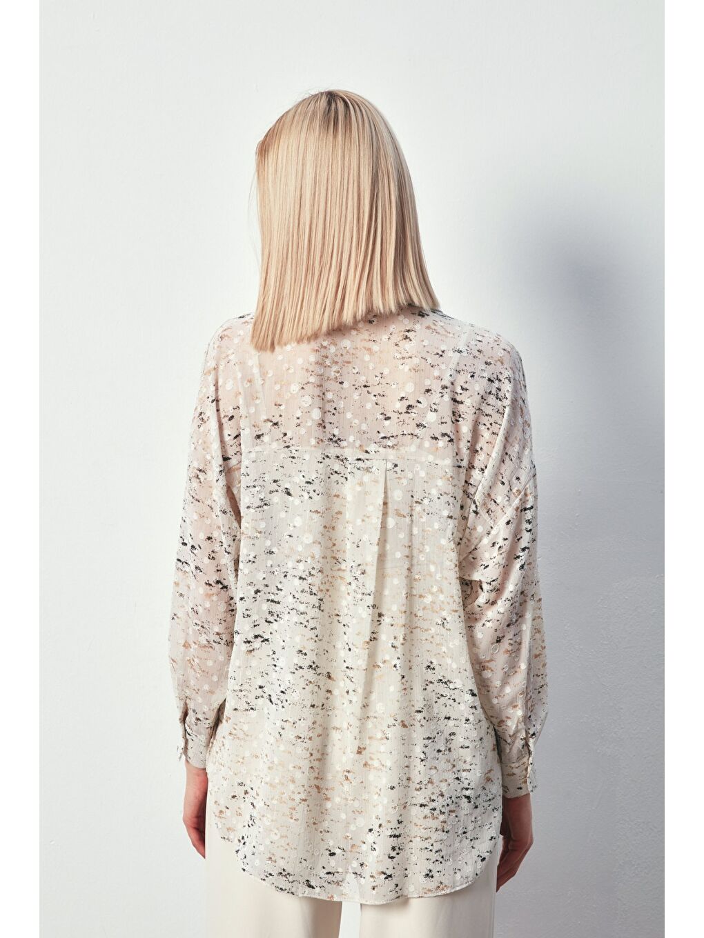 Bej Varaklı Geniş Gömlek - Taş-Gold-6