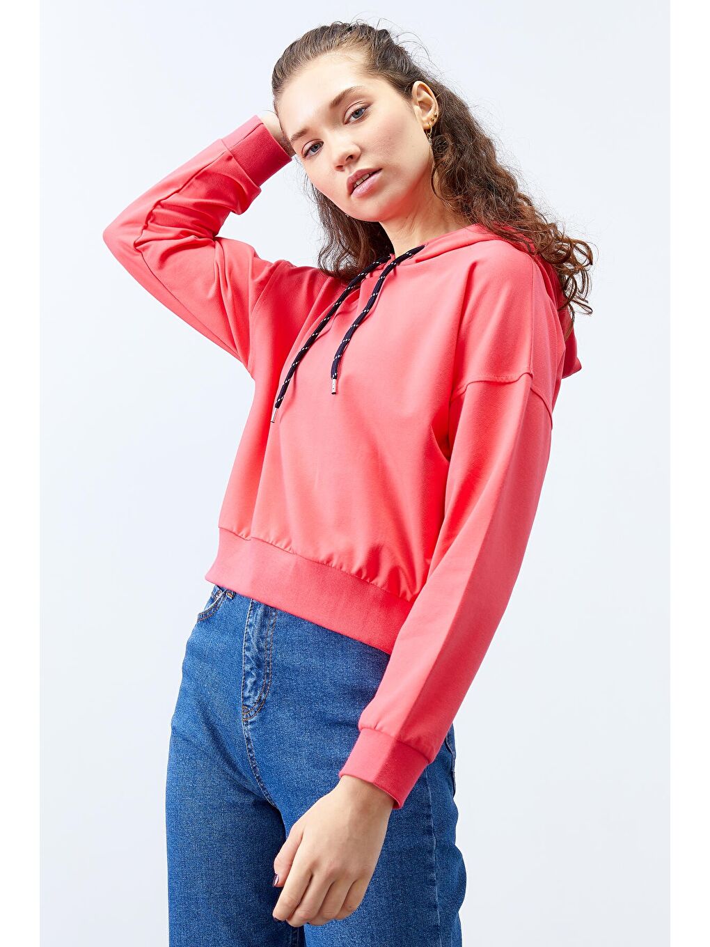 Fuşya Uzun Kol Rahat Form Kapüşonlu Kadın Sweatshirt - 97115-4