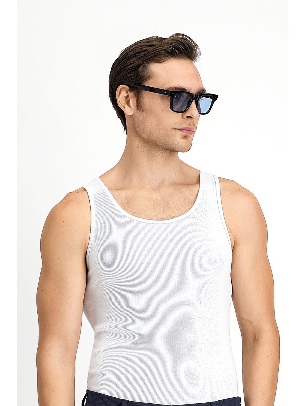 Beyaz Slim Fit Dar Kesim Pamuk Fitilli Atlet-2