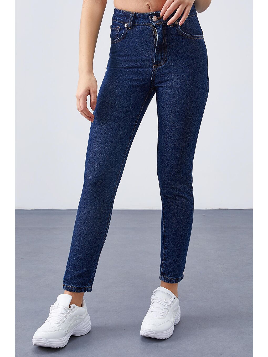 Koyu Mavi Yüksek Bel Dar Kalıp Kadın Pantolon - 94612-1