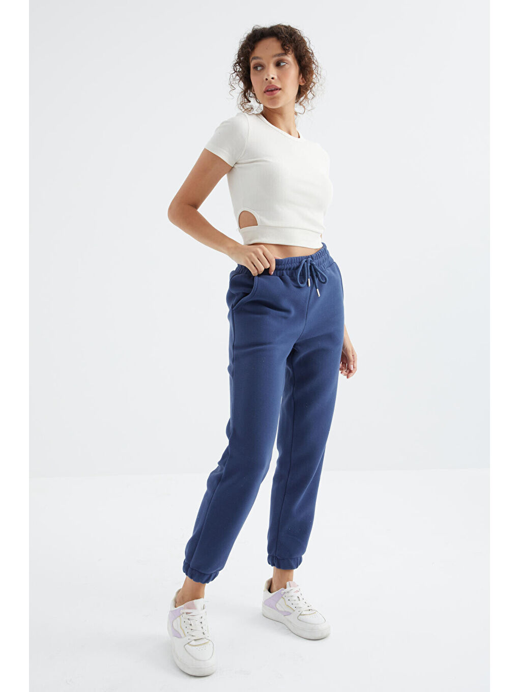 İndigo Yüksek Bel Basic Bağcıklı Jogger Polar Kadın Eşofman Alt - 94622-2
