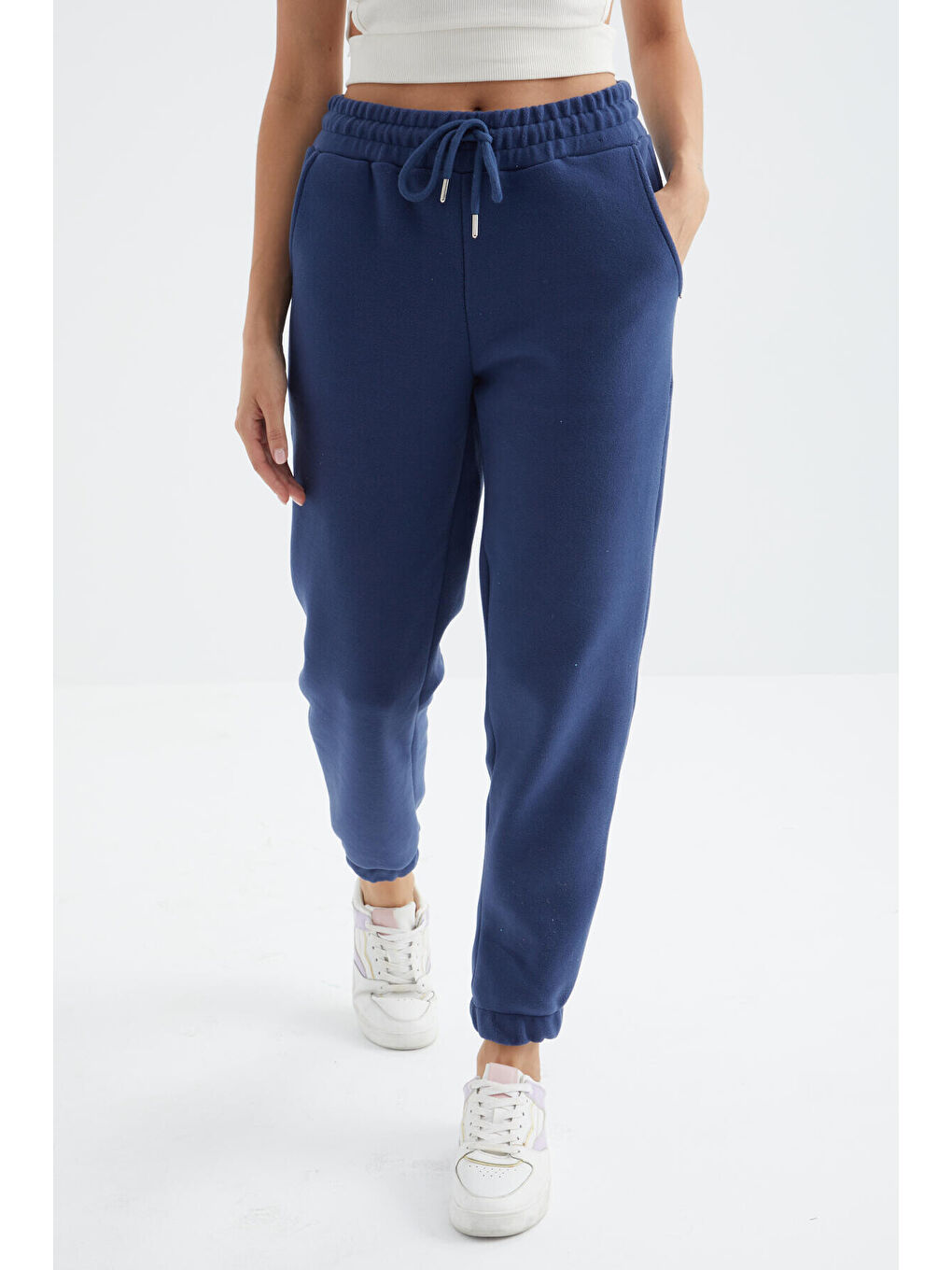 İndigo Yüksek Bel Basic Bağcıklı Jogger Polar Kadın Eşofman Alt - 94622-3