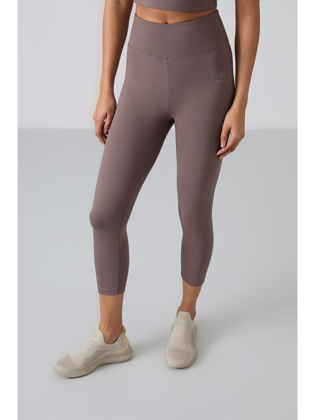 Kahverengi Yüksek Bel Kapri-Crop Tişört Slim Fit Kadın Tayt Takım - 95285-4