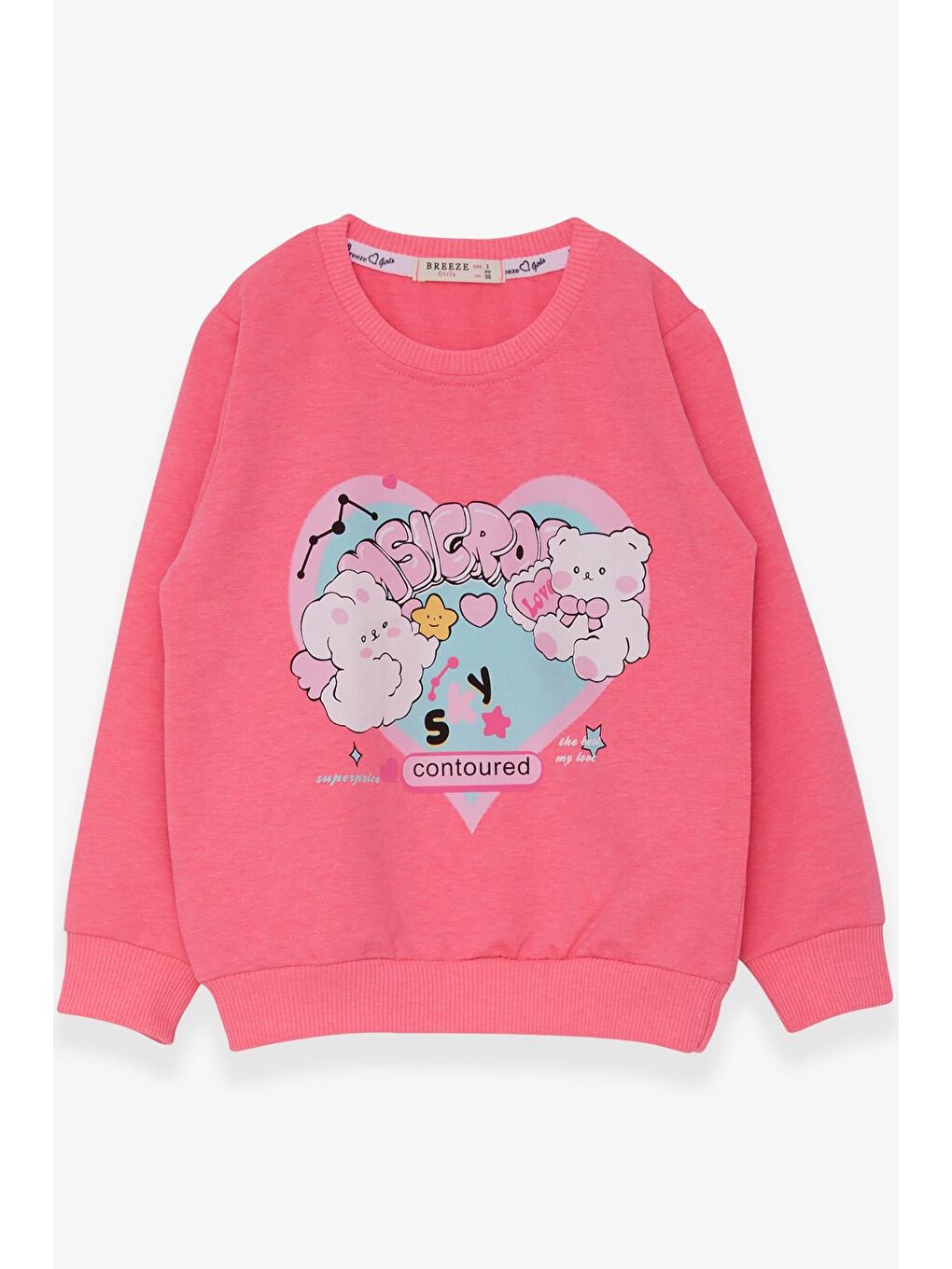 Kız Çocuk Sweatshirt Kalp Baskılı Neon Pembe (2-5 Yaş)