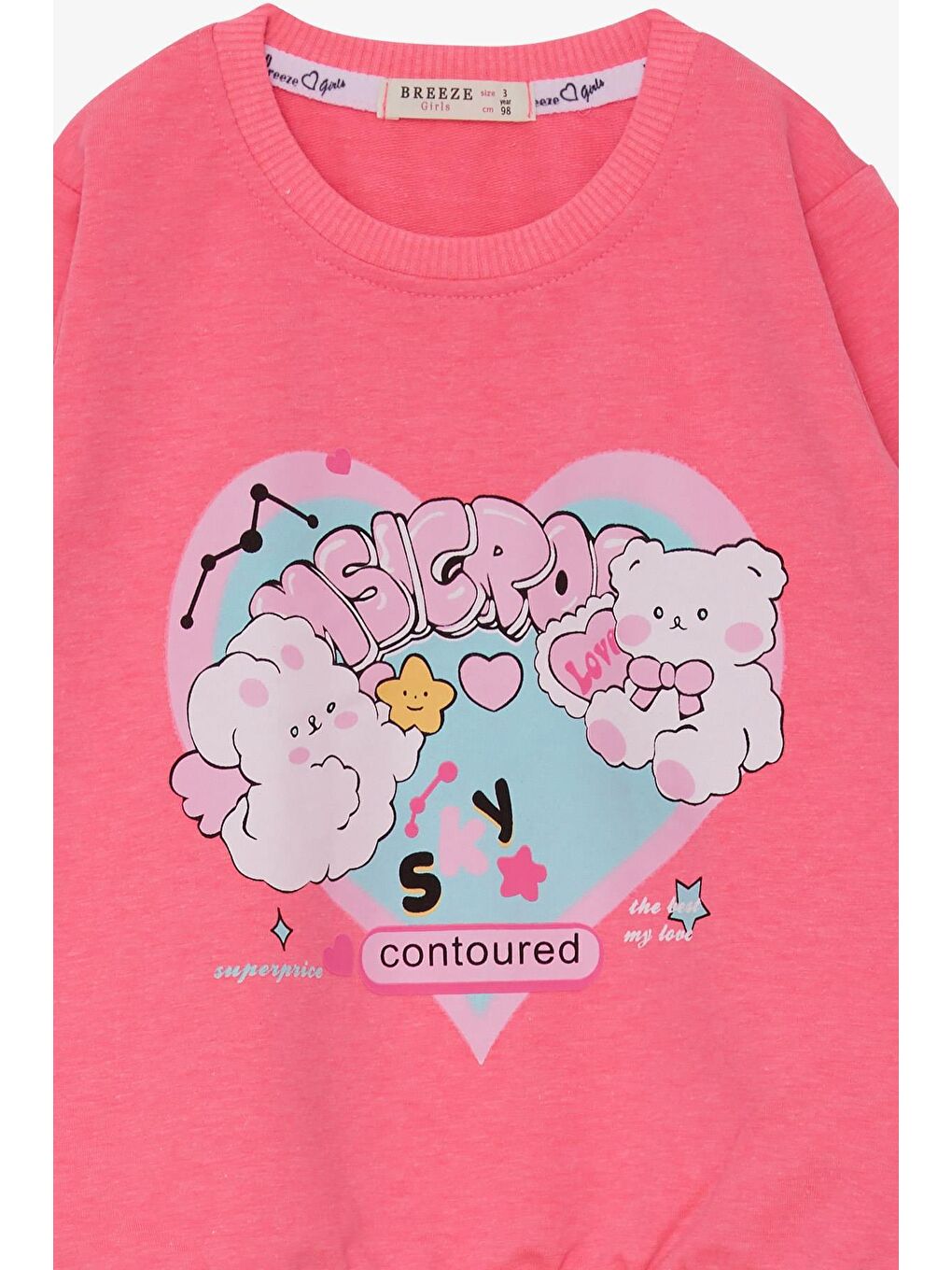 Kız Çocuk Sweatshirt Kalp Baskılı Neon Pembe (2-5 Yaş)-2