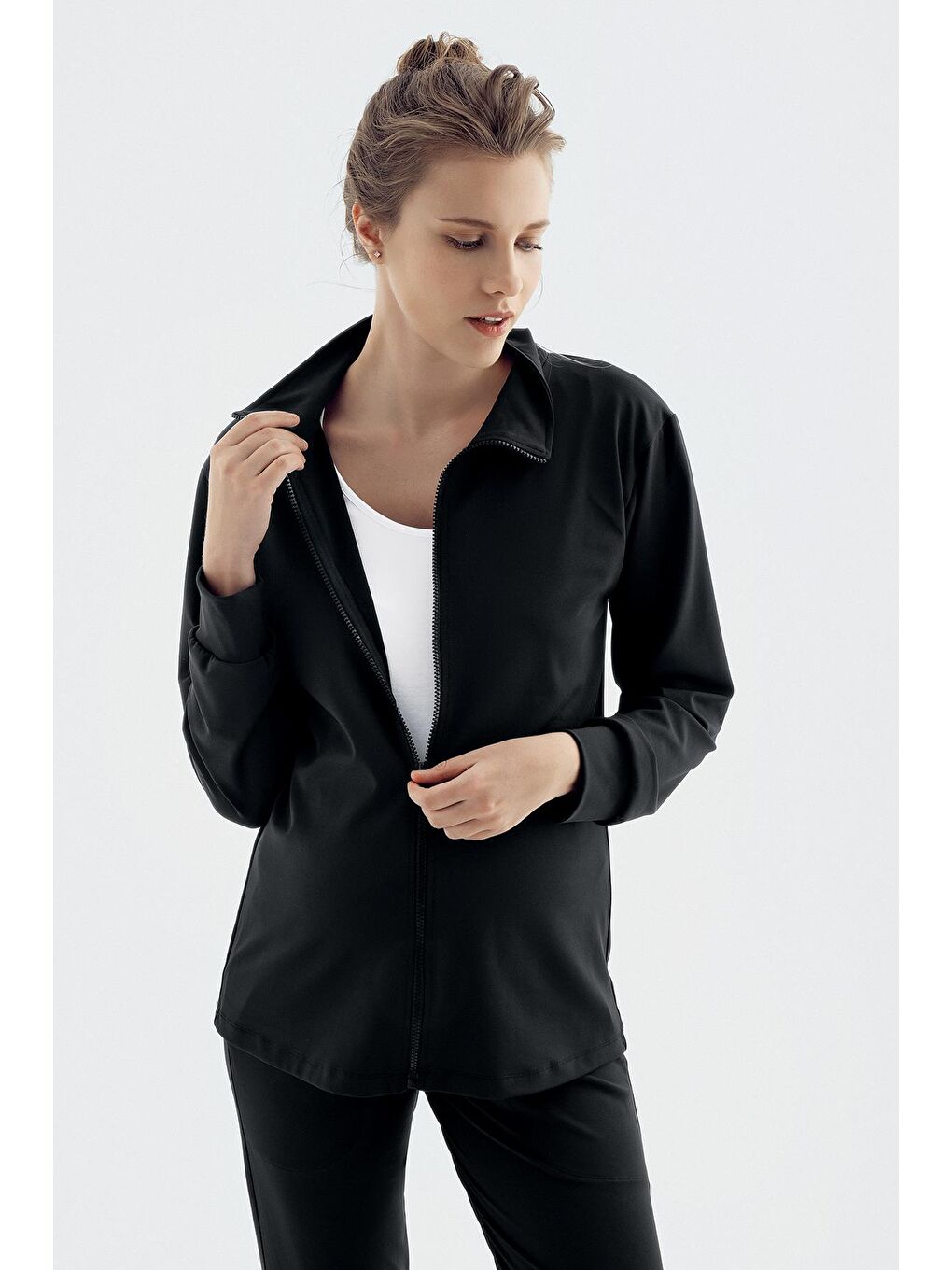 Siyah Uzun Kollu Fermuarlı Jogger Esnek Hamile Eşofman Takımı ET02-2