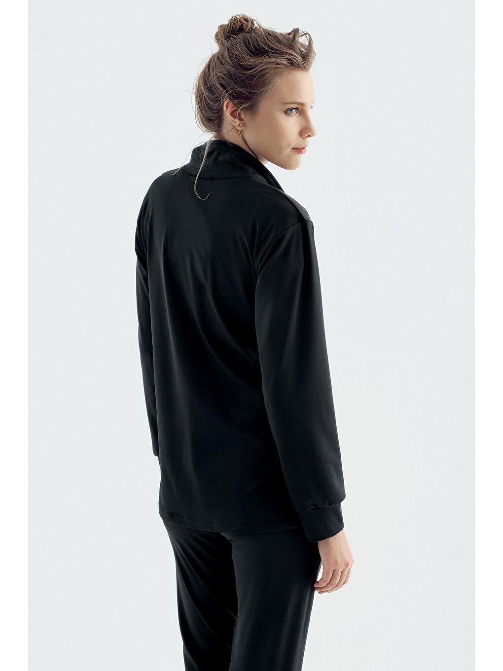 Siyah Uzun Kollu Fermuarlı Jogger Esnek Hamile Eşofman Takımı ET02-3