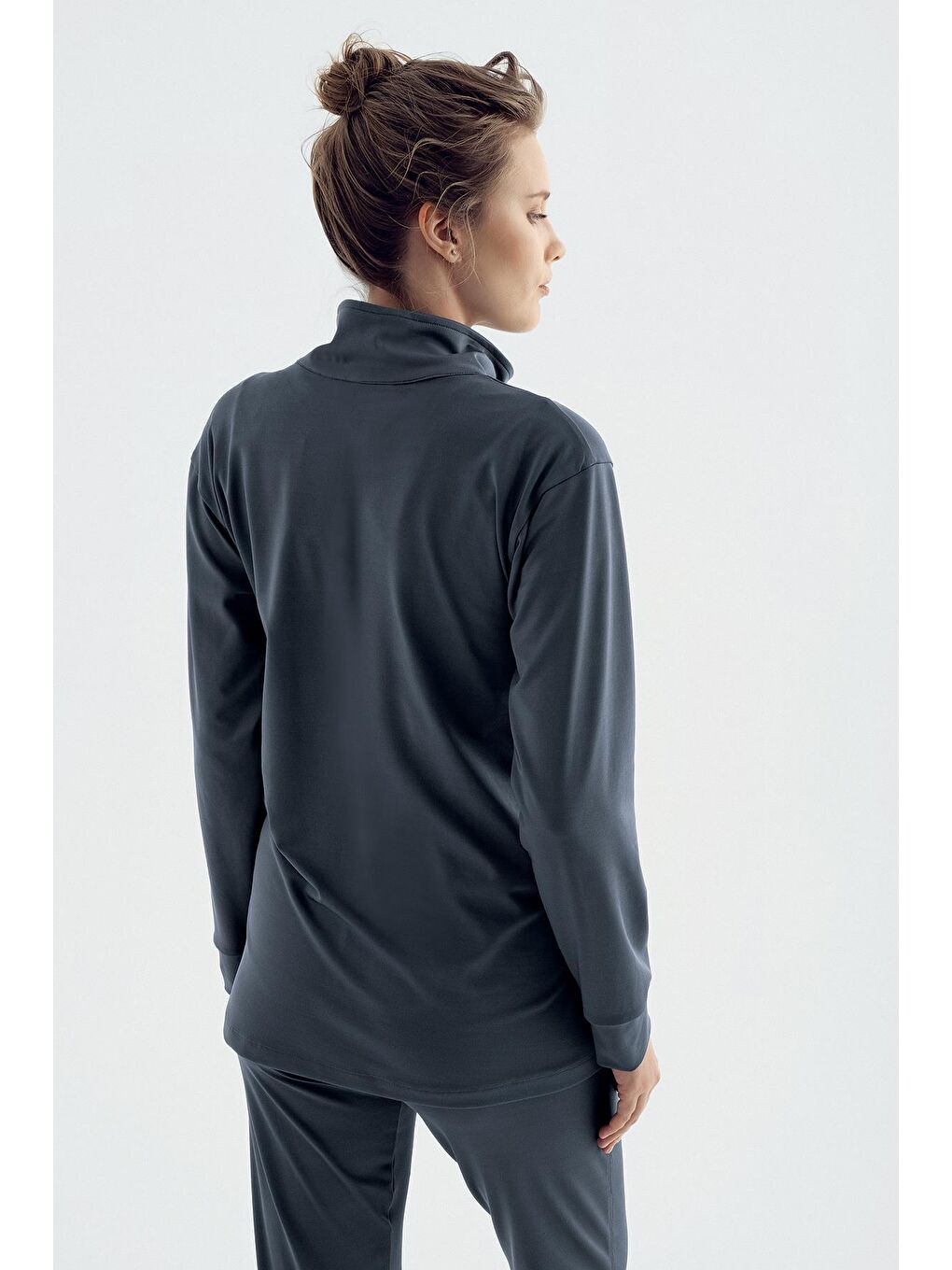 Antrasit Uzun Kollu Fermuarlı Jogger Esnek Hamile Eşofman Takımı ET02-2