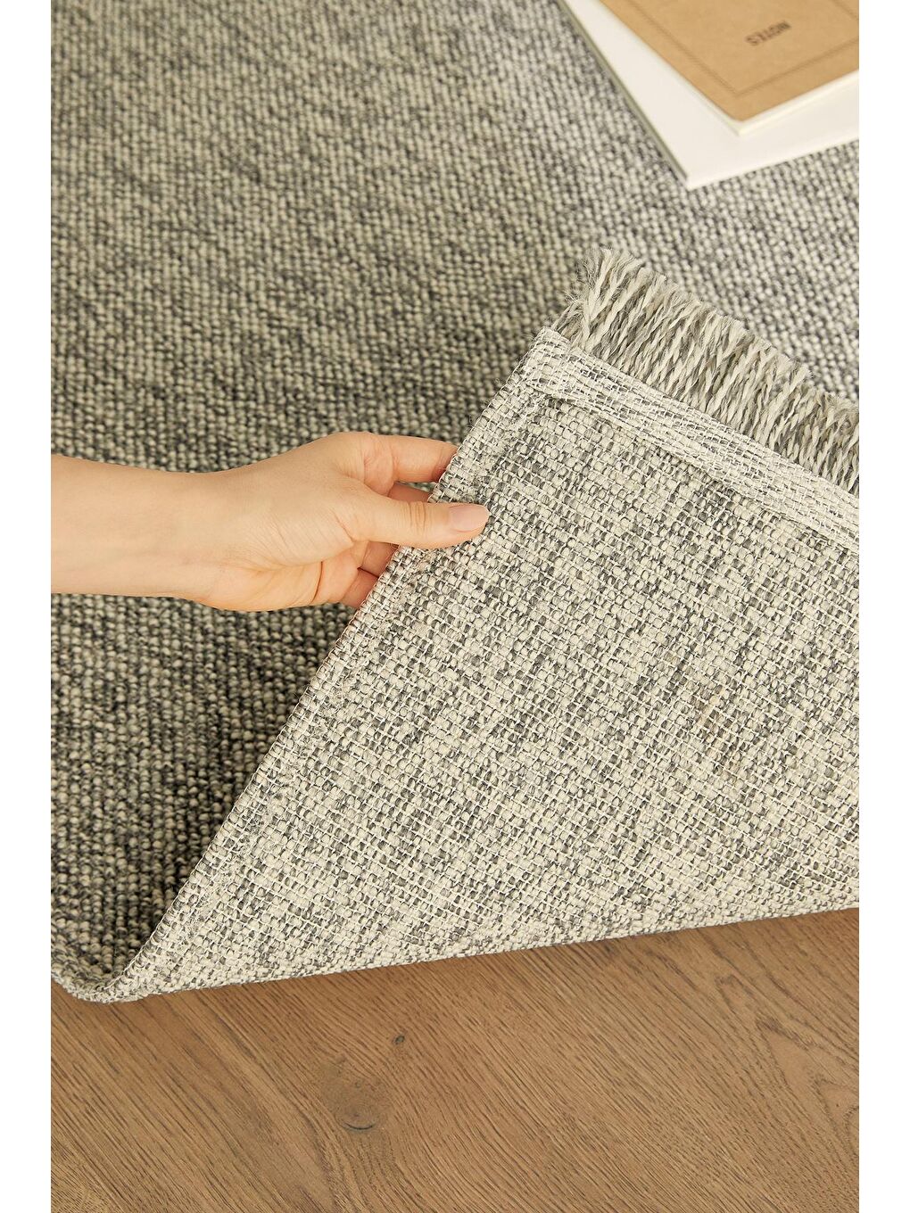 Gri Yıkanabilir Saçaklı Buklet Halı Kilim 80x150 cm-1