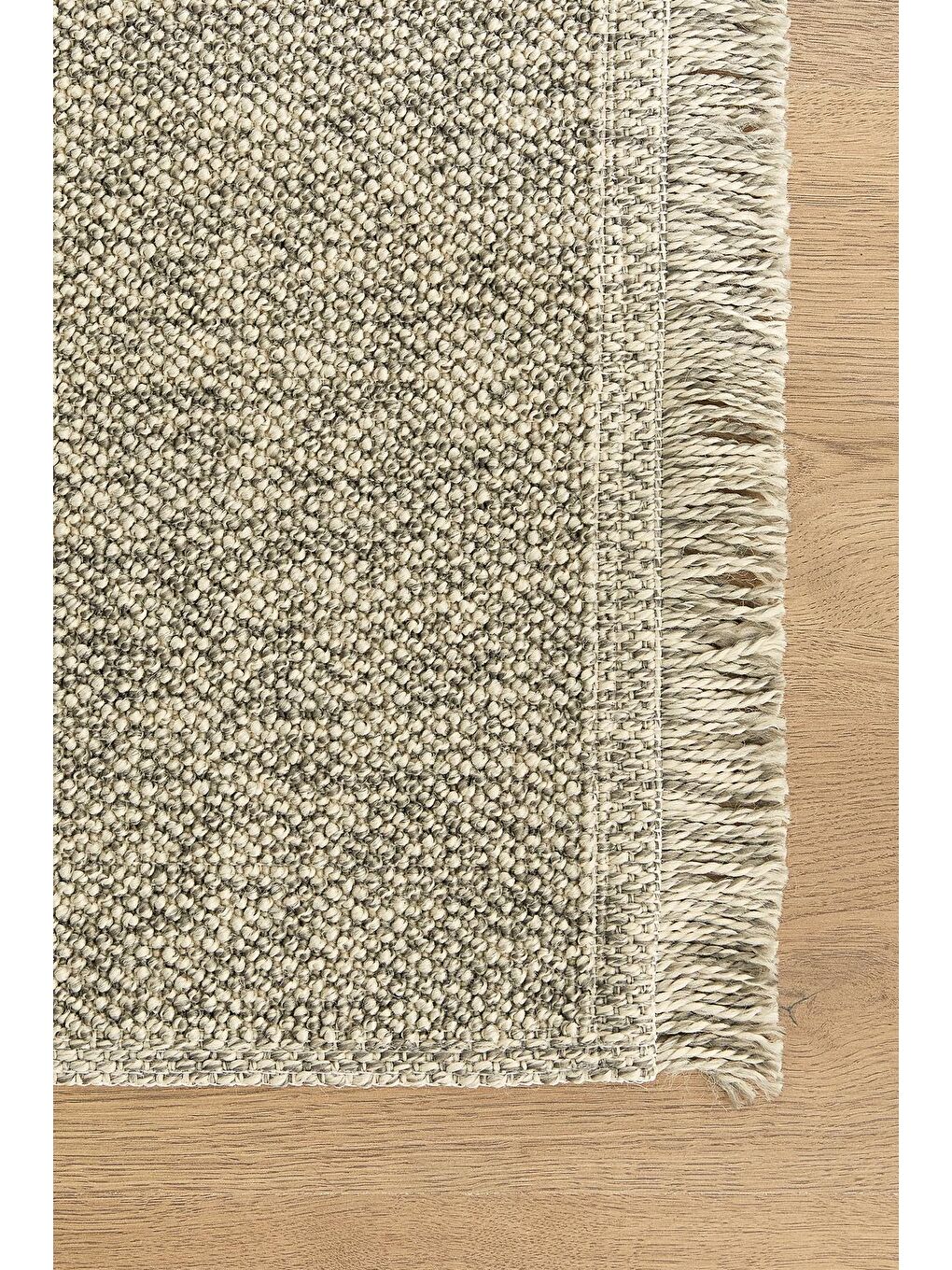 Gri Yıkanabilir Saçaklı Buklet Halı Kilim 80x150 cm-2