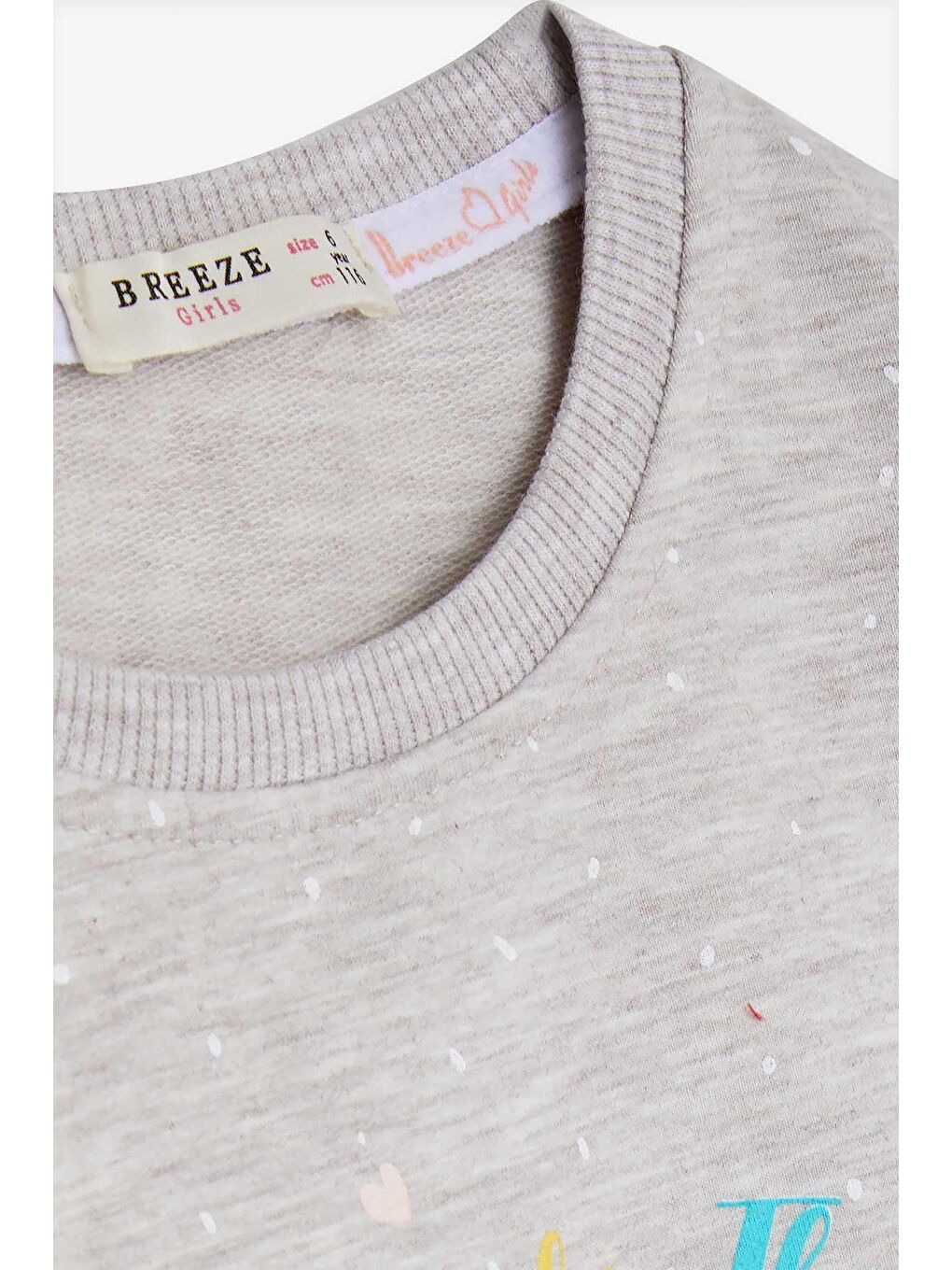 Kız Çocuk Sweatshirt Yazı Baskılı Desenli Bej Melanj (3-7 Yaş)-2