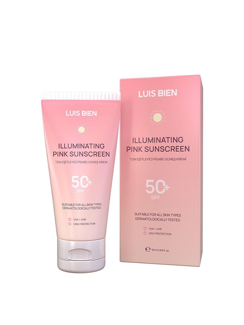 Luis Bien Pembe Ton Eşitleyici SPF 50+ Tüm Ciltler için Yüksek Korumalı Pembe Güneş Kremi