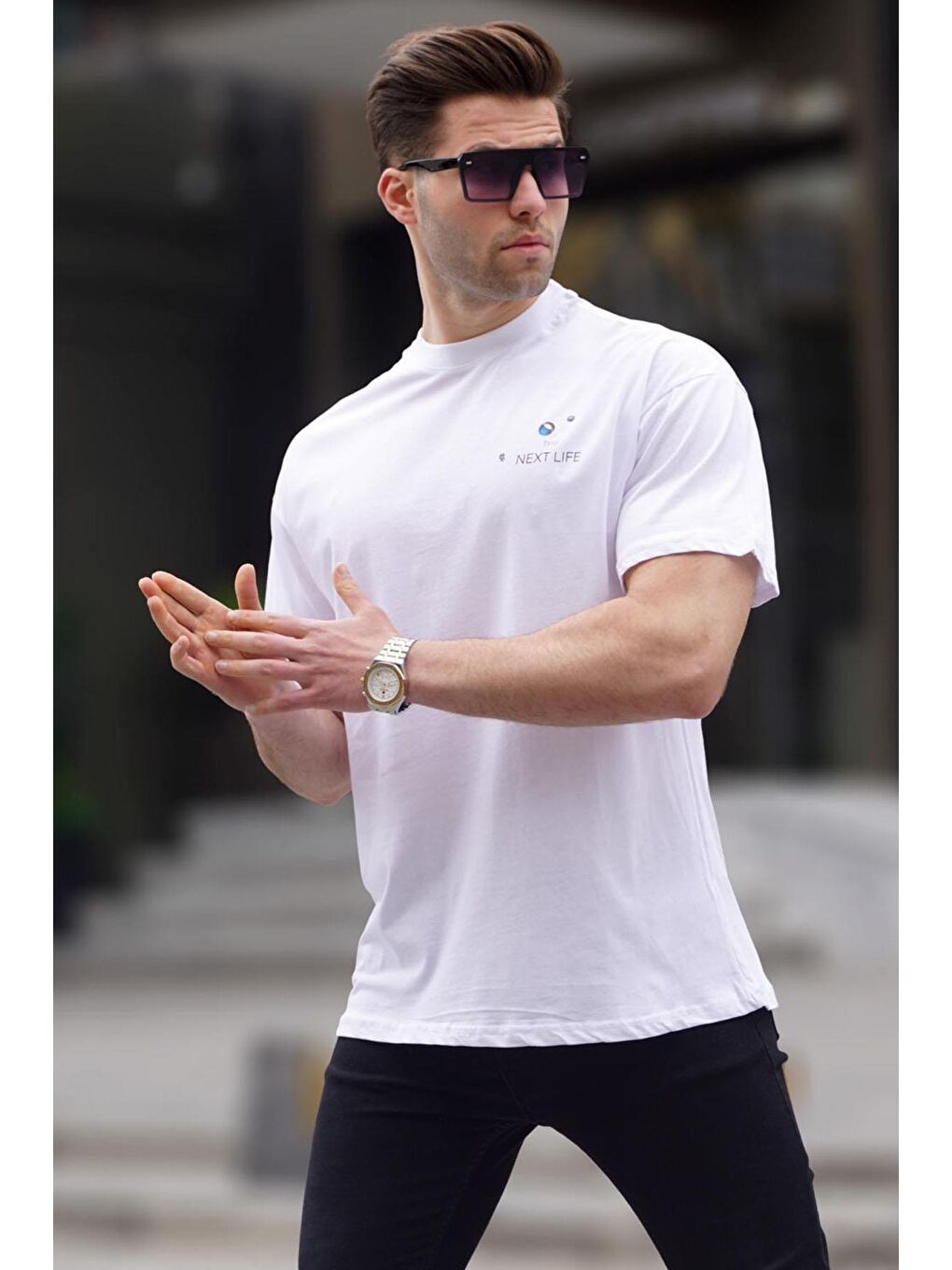 Madmext Beyaz Sırt Baskılı Regular fit Erkek Tişört 6121 - 1
