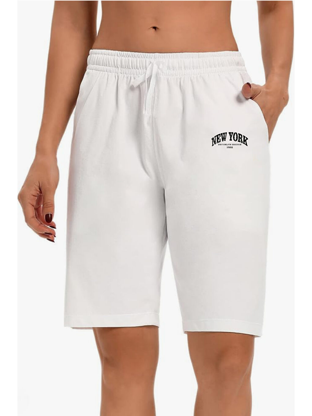 Ekru Kadın New York Baskılı Standart &Regular Kalıp Şort SPR25SRK085