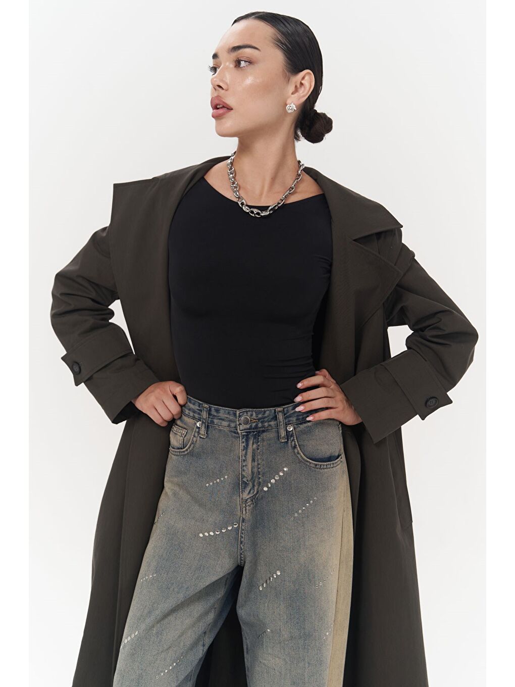 Antrasit Mevsimlik Trençkot-3