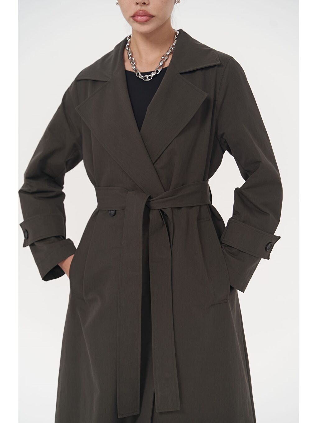 Antrasit Mevsimlik Trençkot-5