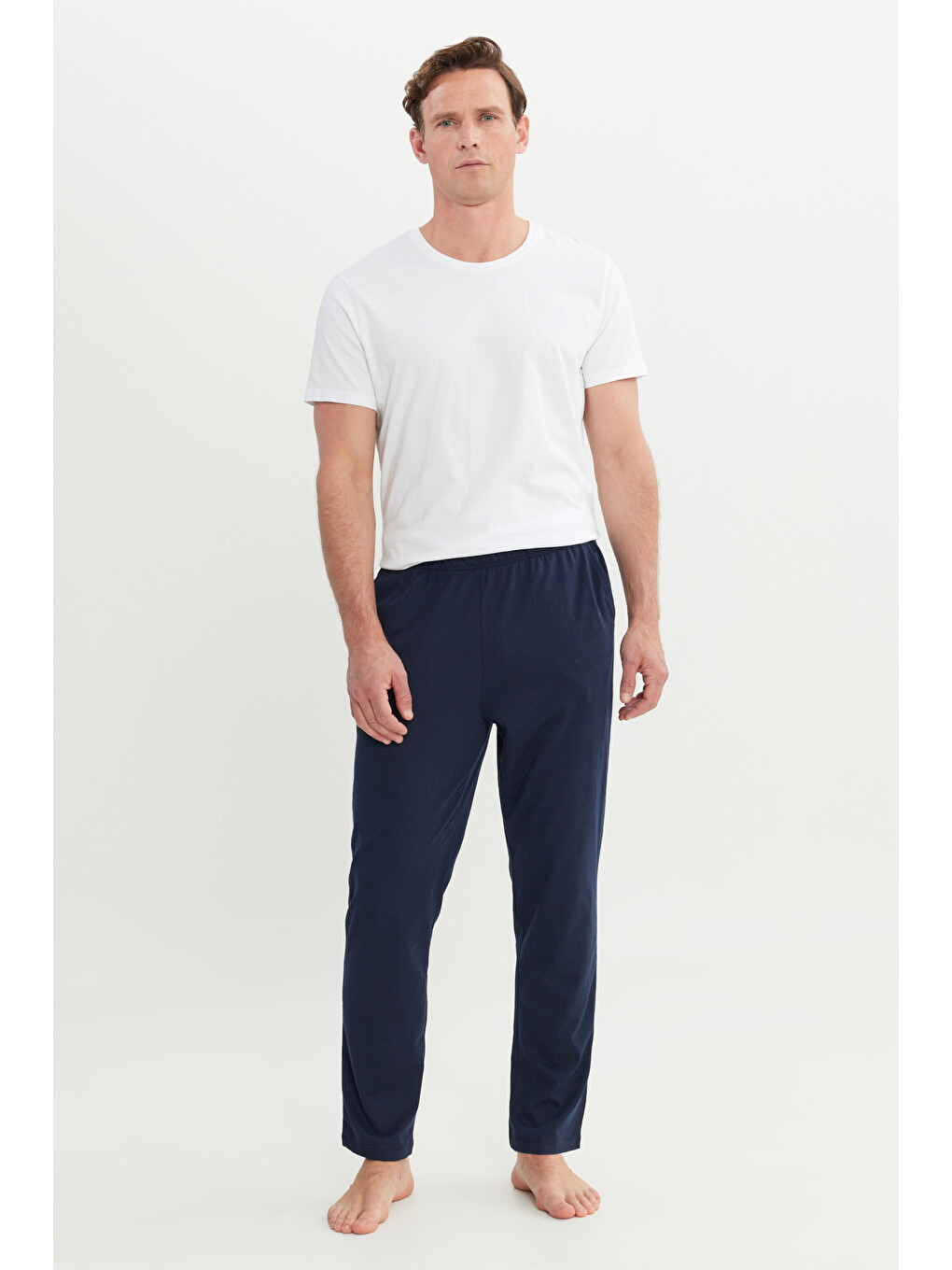 Erkek Lacivert Pamuklu Standart Fit Normal Kesim Beli Lastikli Cepli Pijama Altı-2