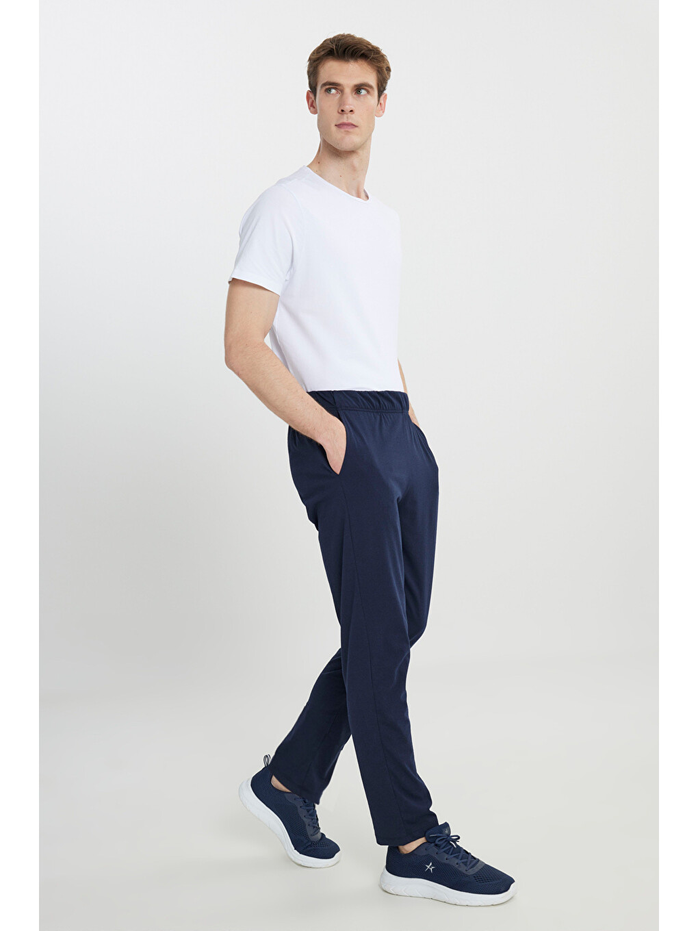 Erkek Lacivert Pamuklu Standart Fit Normal Kesim Beli Lastikli Cepli Pijama Altı-3