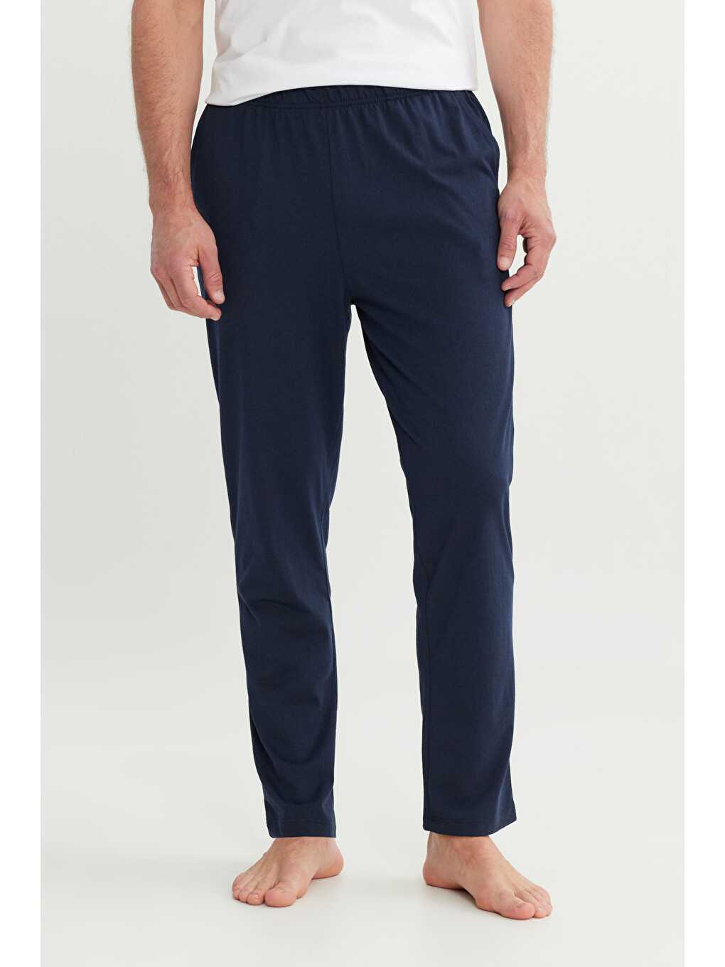Erkek Lacivert Pamuklu Standart Fit Normal Kesim Beli Lastikli Cepli Pijama Altı-4