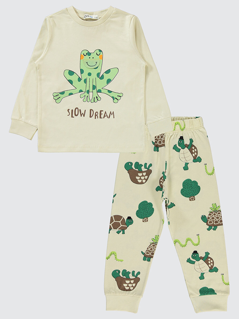 Bej Erkek Çocuk Pijama Takımı 2-5 Yaş Taş Rengi