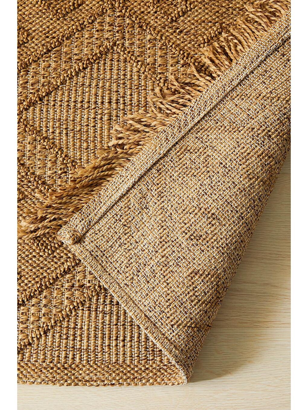 Bej Jüt Görünümlü Karo Desenli Halı Kilim 160x230 cm-1