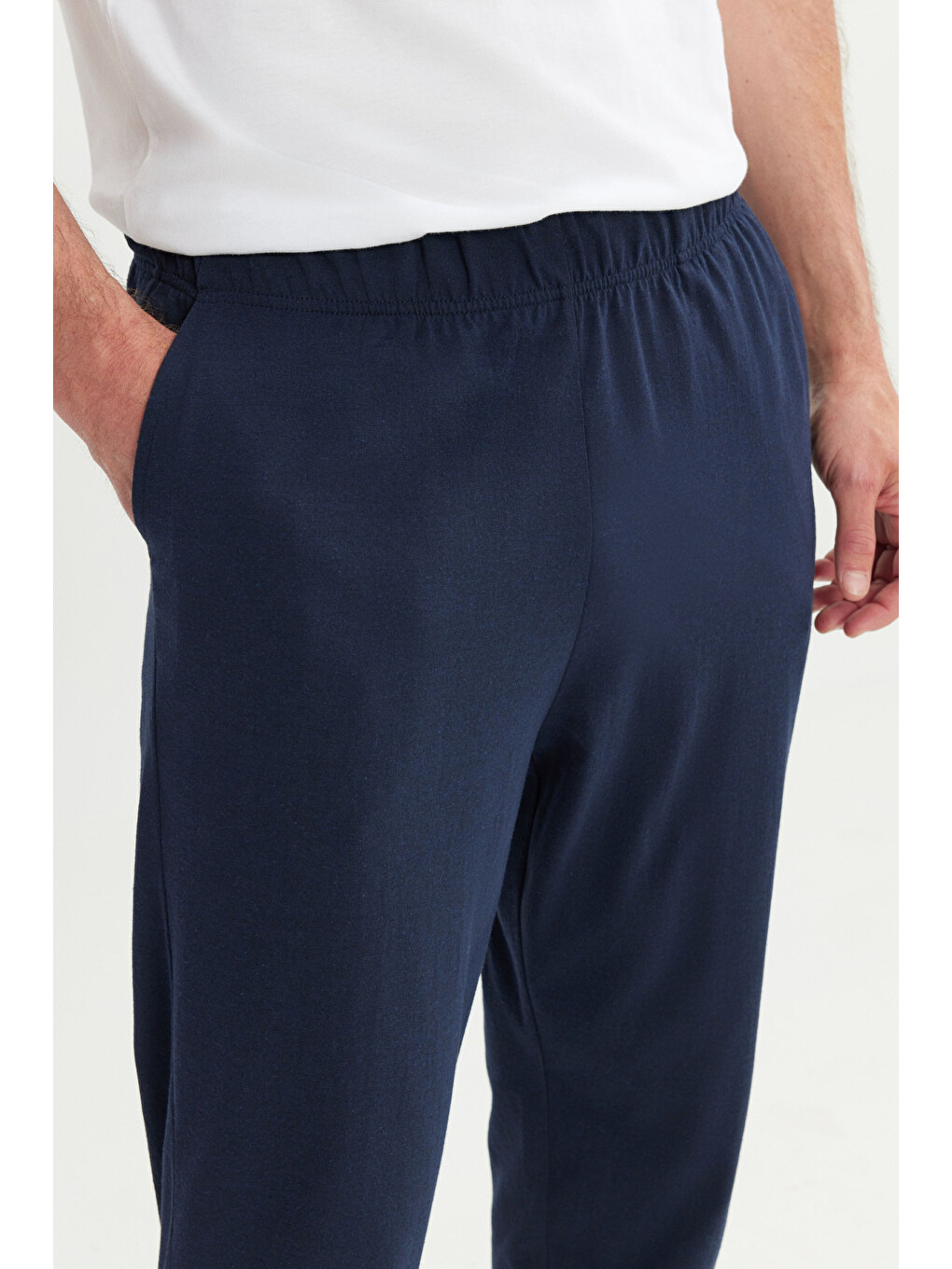 Erkek Lacivert Pamuklu Standart Fit Normal Kesim Beli Lastikli Cepli Pijama Altı-5
