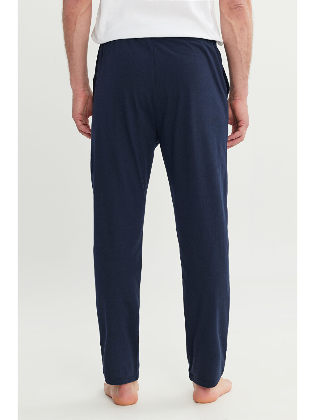 Erkek Lacivert Pamuklu Standart Fit Normal Kesim Beli Lastikli Cepli Pijama Altı-6