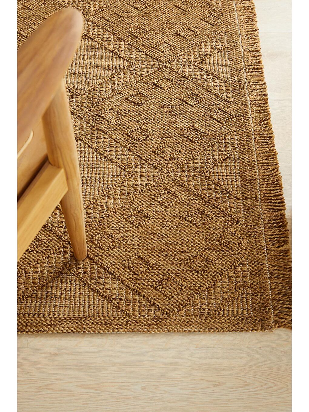 Bej Jüt Görünümlü Karo Desenli Halı Kilim 160x230 cm-2