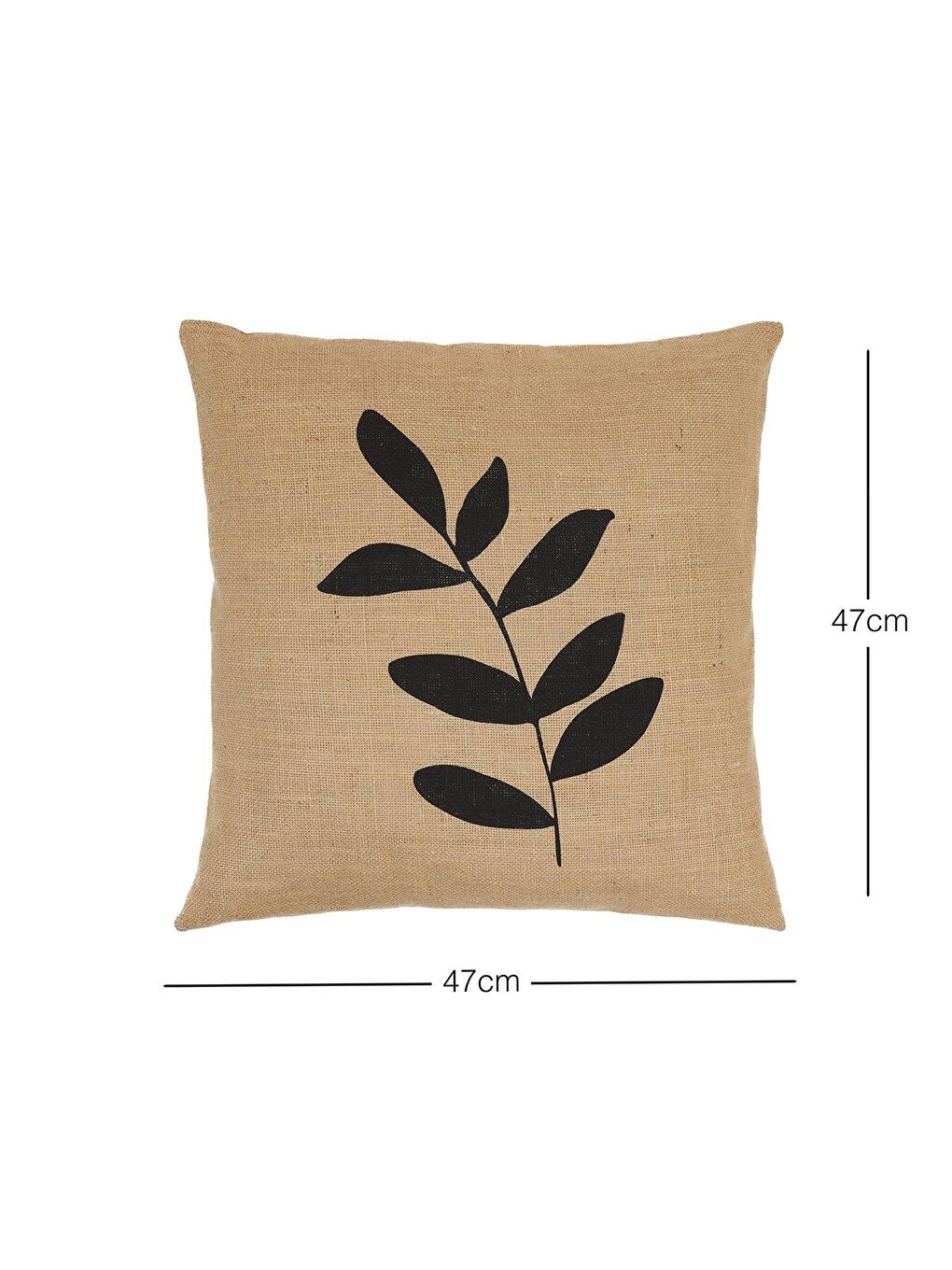 Bej Blok Yaprak Jüt Kırlent Kılıfı 50 x 50 cm-3