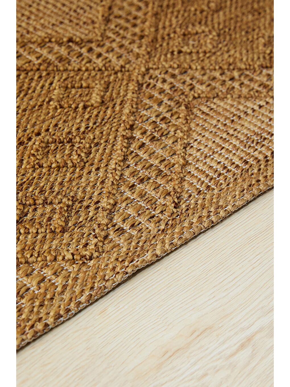 Bej Jüt Görünümlü Karo Desenli Halı Kilim 160x230 cm-3