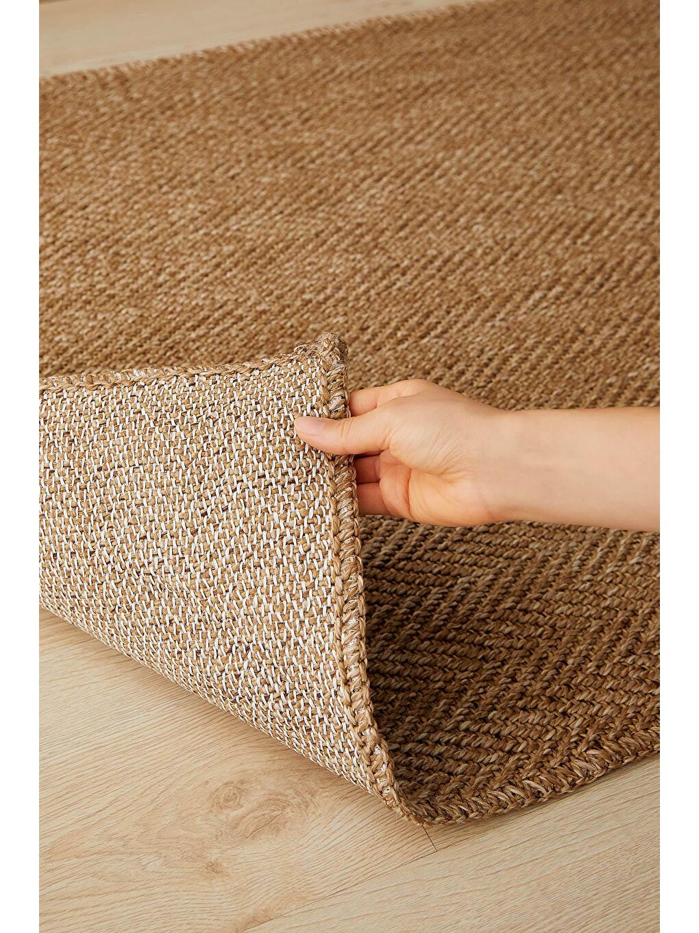 Ocean Home Textile Bej Jüt Görünümlü Balıksırtı Halı Kilim 80x150 cm - 1