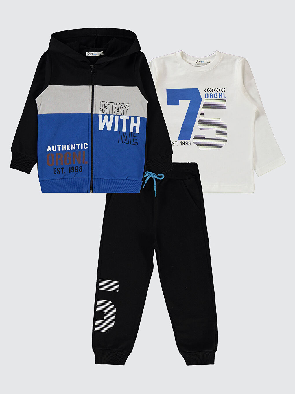 Erkek Çocuk 3' lü Eşofman Takımı 2-5 Yaş Saks Mavisi