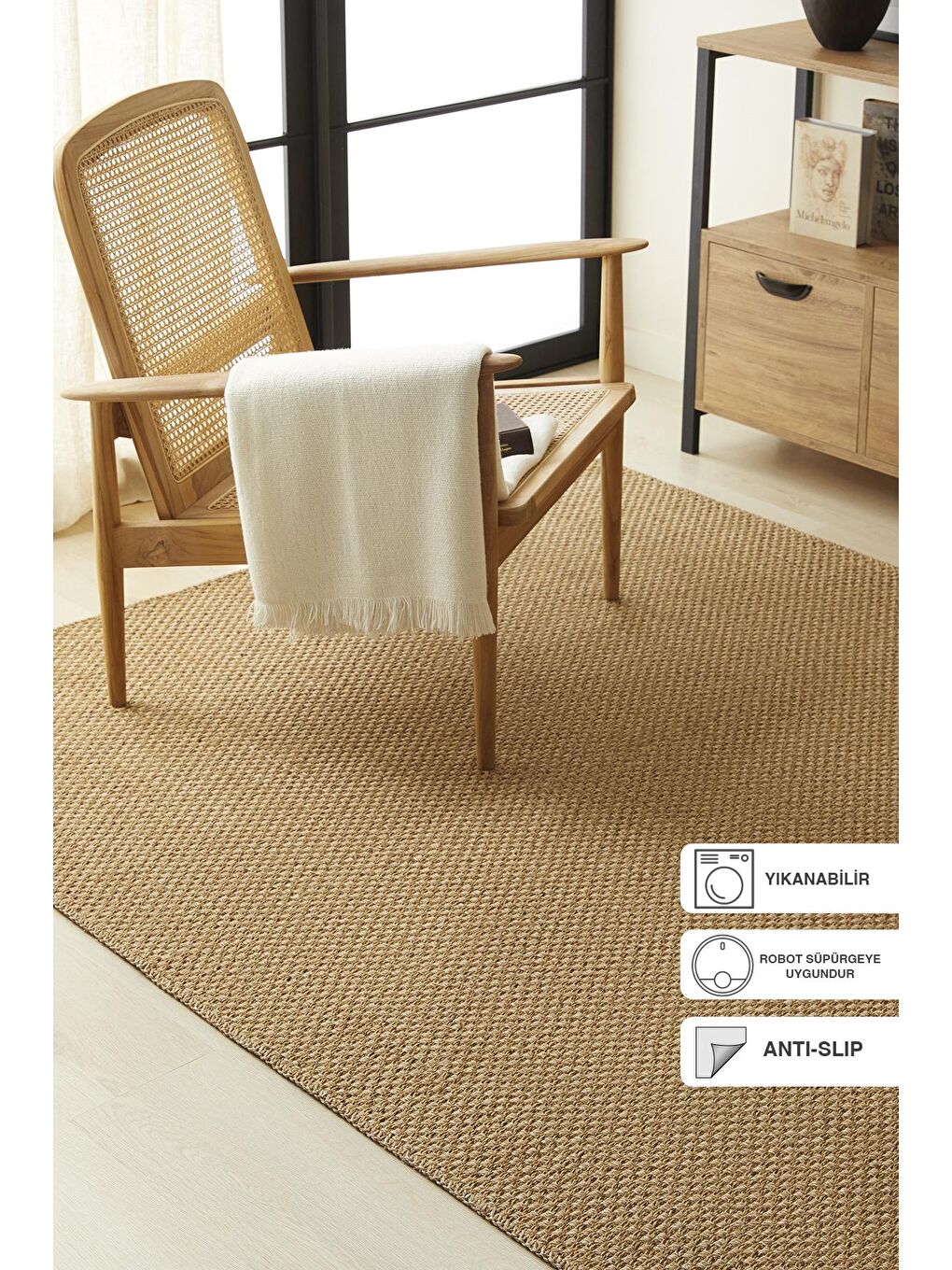 Bej Yıkanabilir Jüt Görünümlü Halı Kilim 120x180 cm
