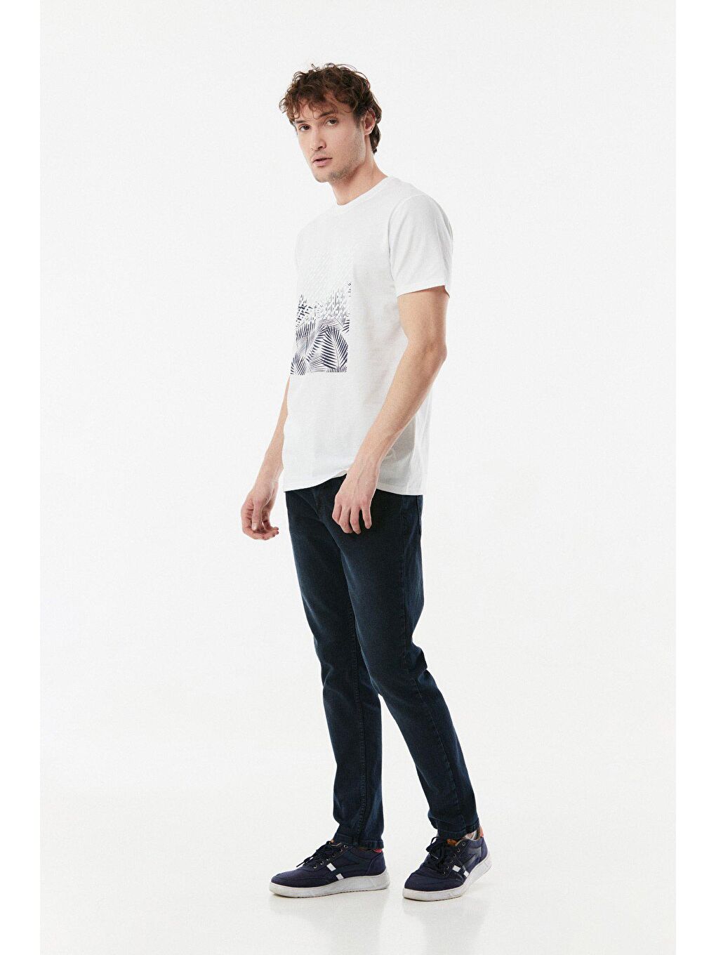 Ekru Baskılı Bisiklet Yaka Tişört-2