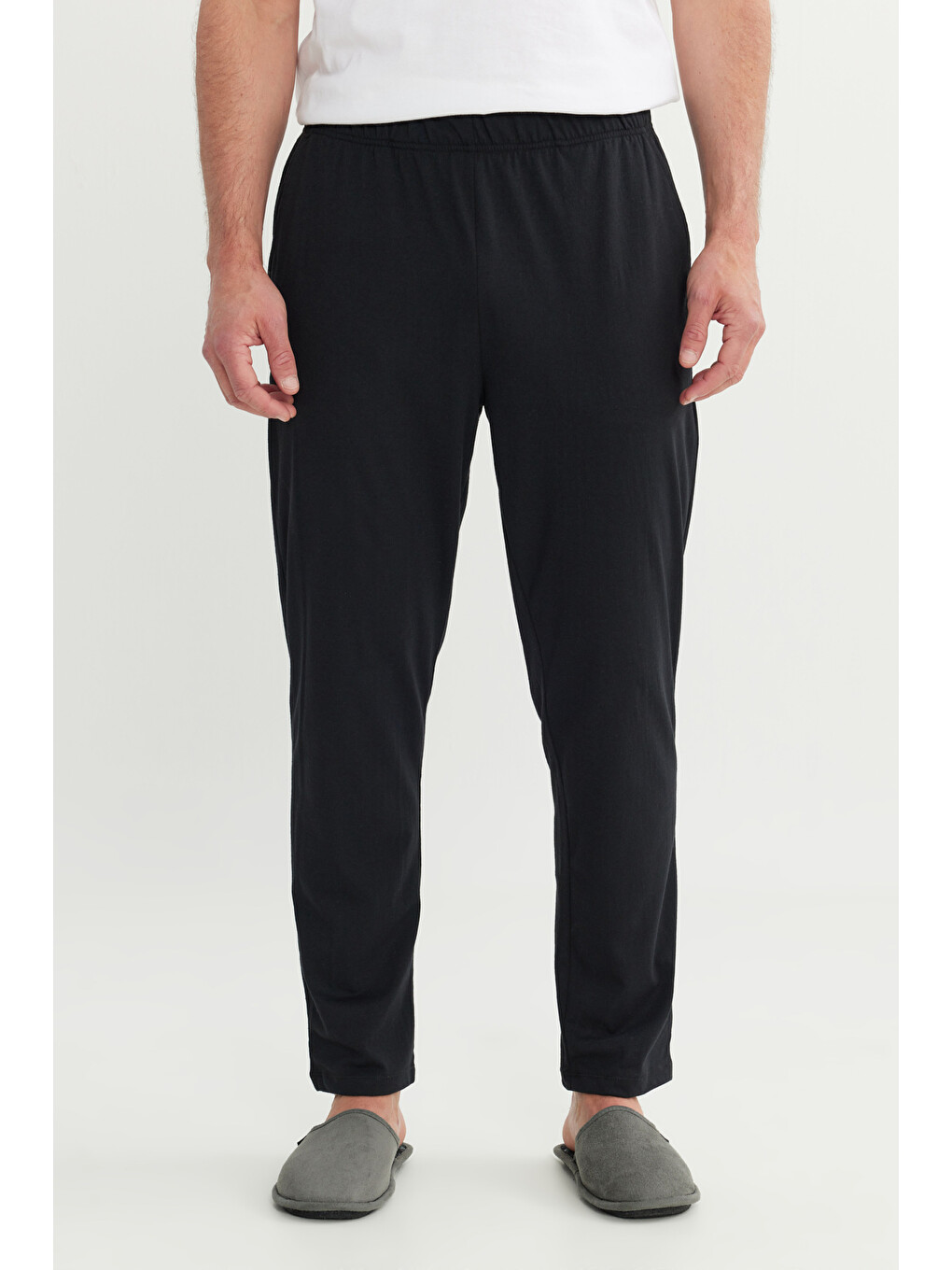 Erkek Siyah Pamuklu Standart Fit Normal Kesim Beli Lastikli Cepli Pijama Altı