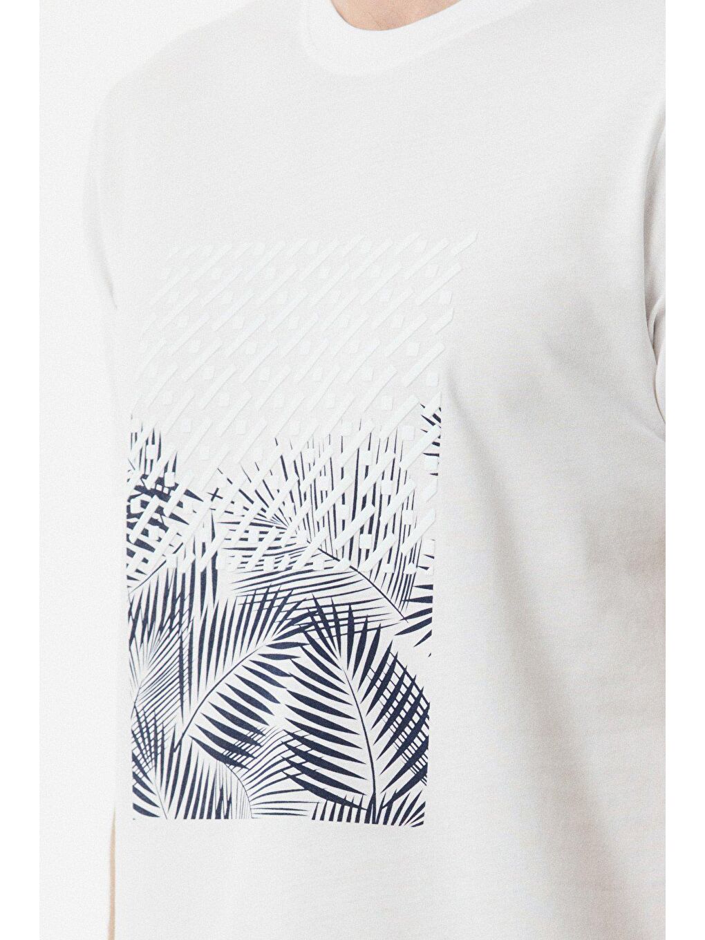 Ekru Baskılı Bisiklet Yaka Tişört-3