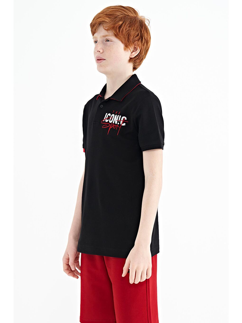 TOMMYLIFE Siyah Yaka Gögüs Nakış Detaylı Standart Kalıp Polo Yaka Erkek Çocuk T-Shirt - 11139 - 2