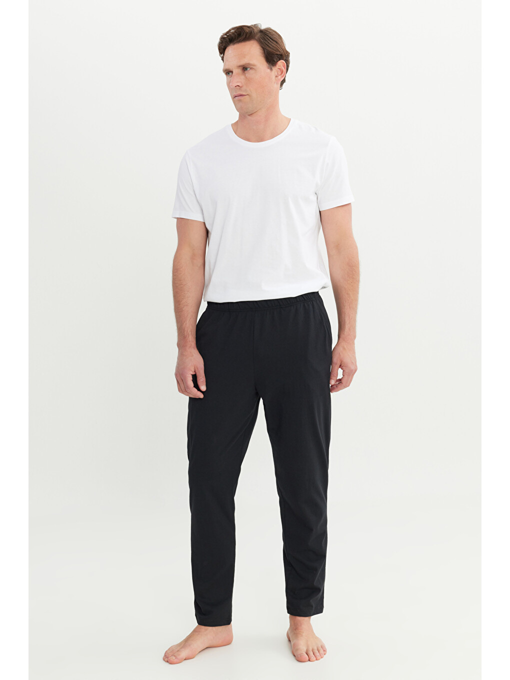 Erkek Siyah Pamuklu Standart Fit Normal Kesim Beli Lastikli Cepli Pijama Altı-3